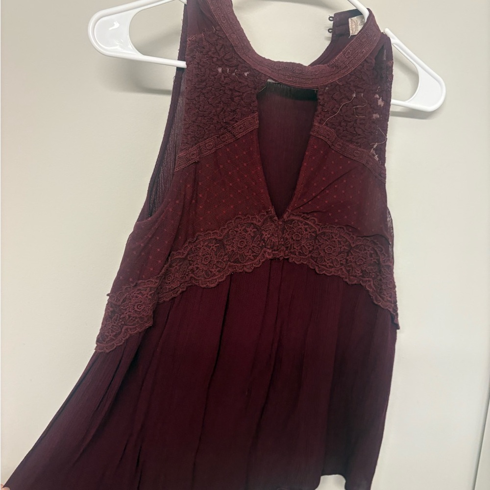 Altar'd State Burgundy Lace Trim Sleeveless Blouse